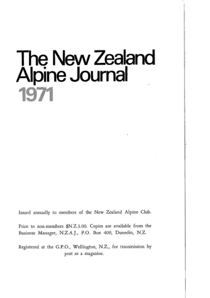 New Zealand Alpine Journal 1971 Vol 24 No 1 cover